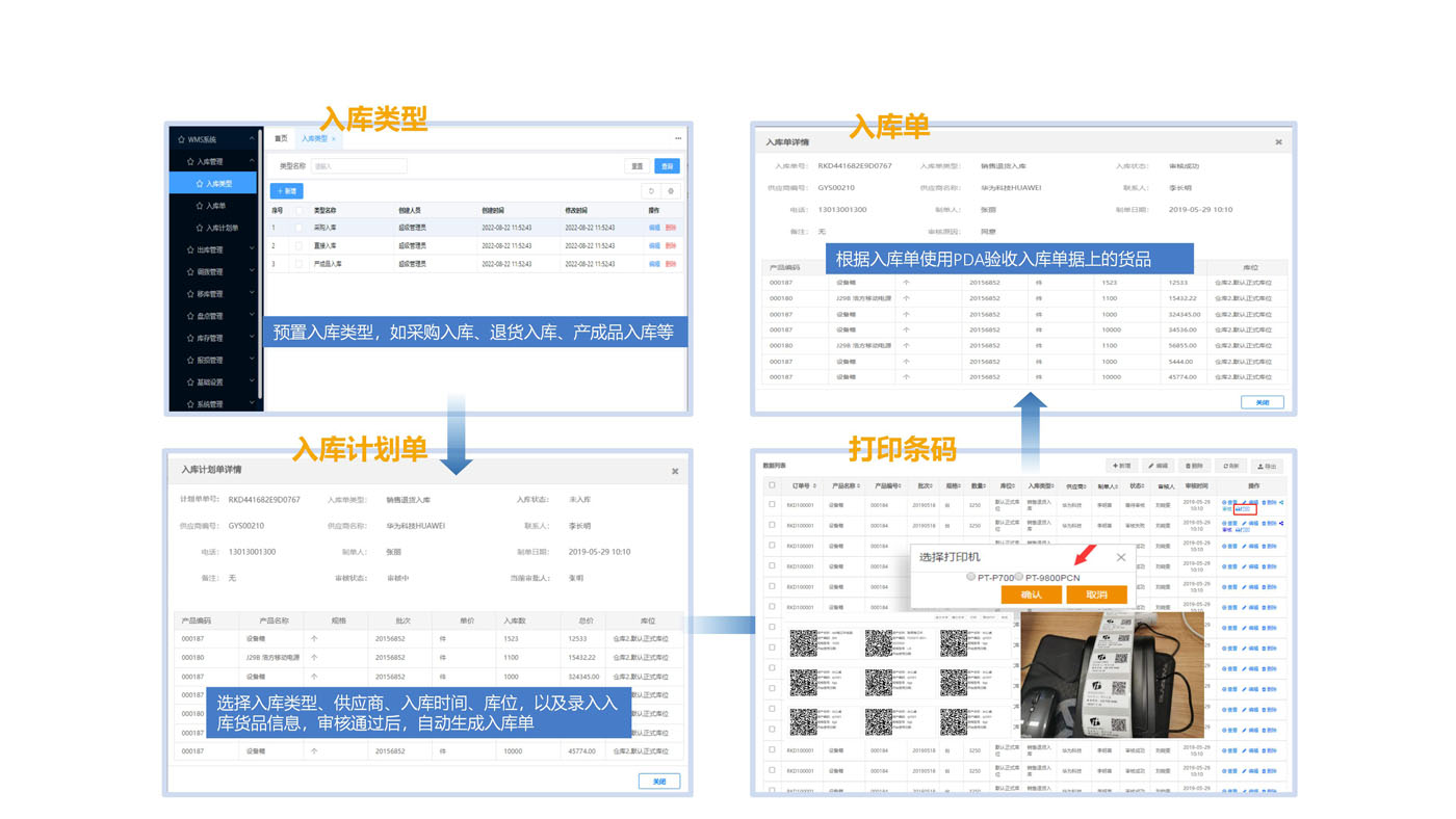 智能倉儲管理系統(tǒng)WMS入庫管理：入庫類型，入庫單，入庫計劃單，打印條碼